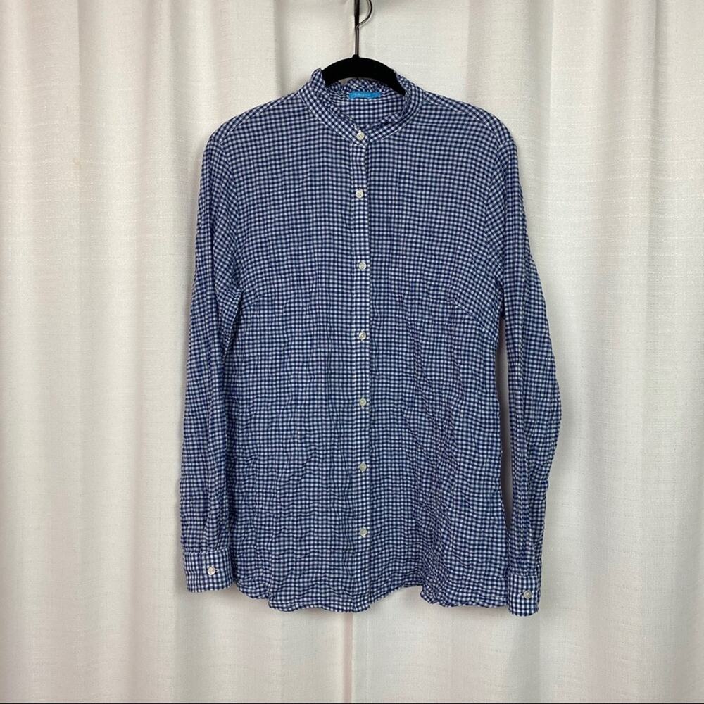 J.McLaughlin Blue Gingham Quilted Long Sleeve Button Up Blouse Sz.M